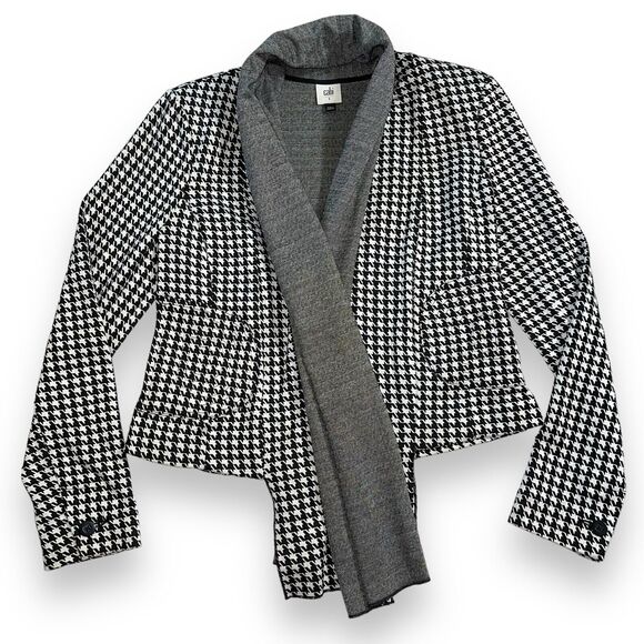 CAbi Womens Suit Jacket Houndstooth Open Front Styl 3904 Black White Gray Small - Picture 1 of 13